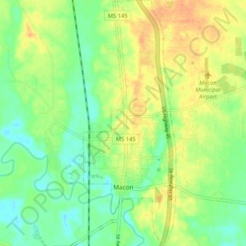 Mapa topográfico Macon, altitud, relieve