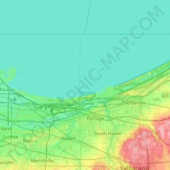 Mapa topográfico Indiana Dunes National Park, altitud, relieve