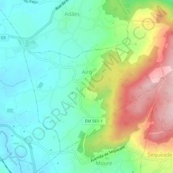 Mapa topográfico Airó, altitud, relieve