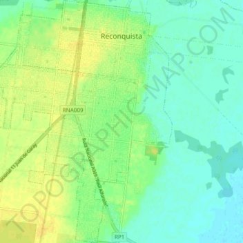 Mapa topográfico Reconquista, altitud, relieve