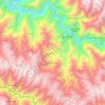 Mapa topográfico Colcabamba, altitud, relieve