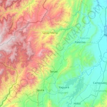 Mapa topográfico Teruel, altitud, relieve