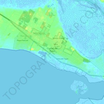 Mapa topográfico Ciudad del Plata, altitud, relieve