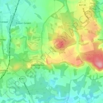 Mapa topográfico Hambledon, altitud, relieve