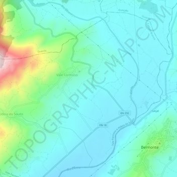 Mapa topográfico Vale Formoso, altitud, relieve