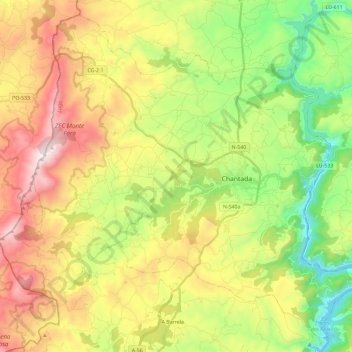 Mapa topográfico Chantada, altitud, relieve