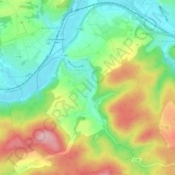 Mapa topográfico Tiefenbach, altitud, relieve