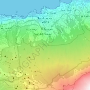 Mapa topográfico Icod de los Vinos, altitud, relieve