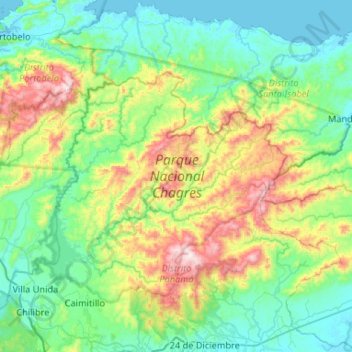 Mapa topográfico Parque Nacional Chagres, altitud, relieve