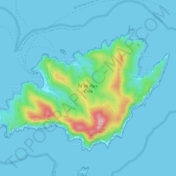 Mapa topográfico Île de Port-Cros, altitud, relieve
