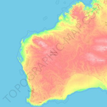 Mapa topográfico Western Australia, altitud, relieve