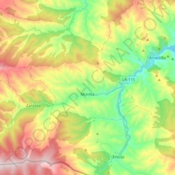 Mapa topográfico Munilla, altitud, relieve