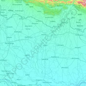 Mapa topográfico Koshi River, altitud, relieve