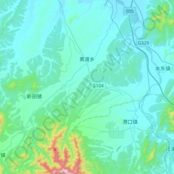 Mapa topográfico 黄渡乡, altitud, relieve