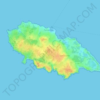 Mapa topográfico Île d'Yeu, altitud, relieve