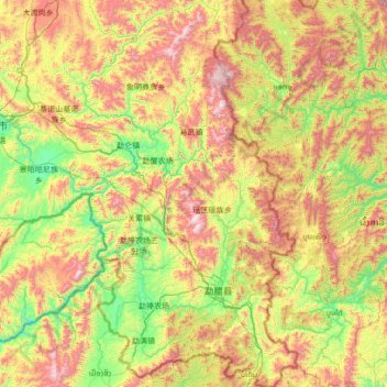 Mapa topográfico 勐腊县, altitud, relieve