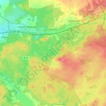 Mapa topográfico Jävenitz, altitud, relieve