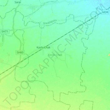 Mapa topográfico Kashi Chak, altitud, relieve