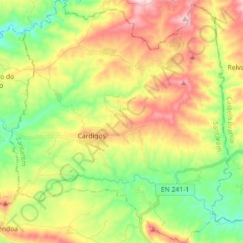 Mapa topográfico Cardigos, altitud, relieve