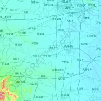 Mapa topográfico 西平县, altitud, relieve