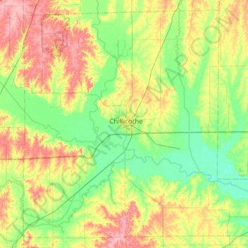 Mapa topográfico Livingston County, altitud, relieve
