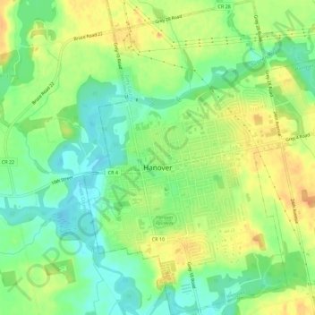Mapa topográfico Hanover, altitud, relieve