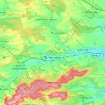 Mapa topográfico Schwaigern, altitud, relieve