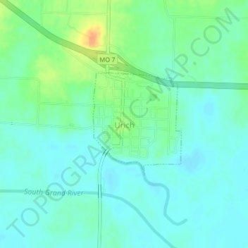 Mapa topográfico Urich, altitud, relieve