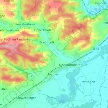 Mapa topográfico Tapfheim, altitud, relieve