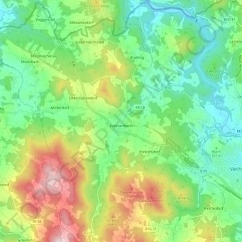Mapa topográfico Prackenbach, altitud, relieve