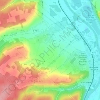 Mapa topográfico Rousson, altitud, relieve