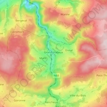 Mapa topográfico Grand-Halleux, altitud, relieve