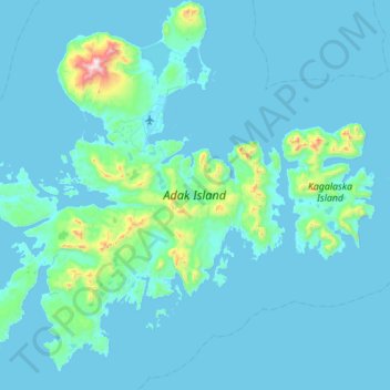 Mapa topográfico Adak Island, altitud, relieve