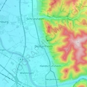 Mapa topográfico Dossenheim, altitud, relieve