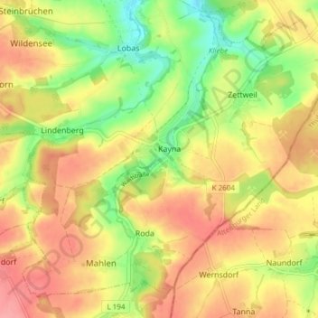 Mapa topográfico Kayna, altitud, relieve