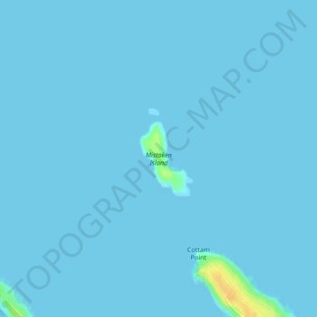 Mapa topográfico Mistaken Island, altitud, relieve