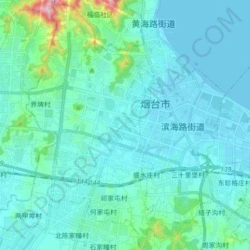 Mapa topográfico 初家街道, altitud, relieve