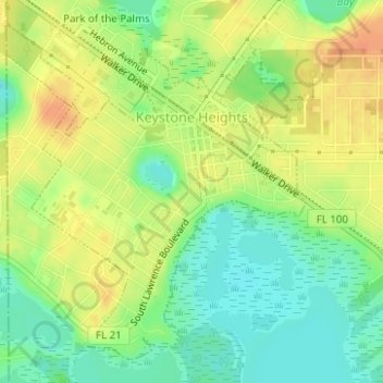 Mapa topográfico Keystone Heights, altitud, relieve