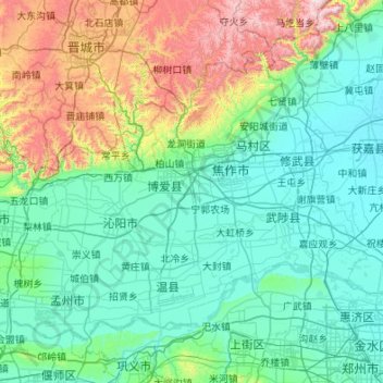 Mapa topográfico 焦作市, altitud, relieve
