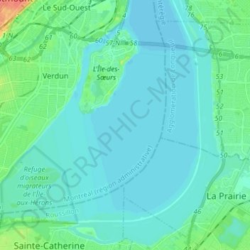 Mapa topográfico Fleuve Saint-Laurent, altitud, relieve