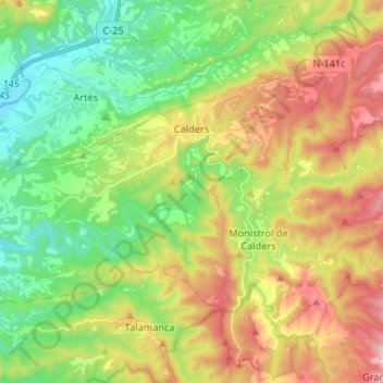 Mapa topográfico Calders, altitud, relieve