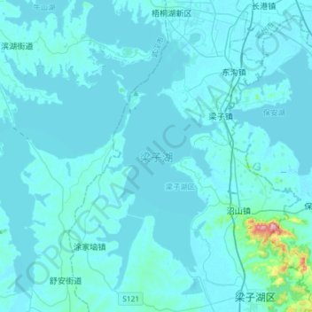 Mapa topográfico 梁子湖, altitud, relieve