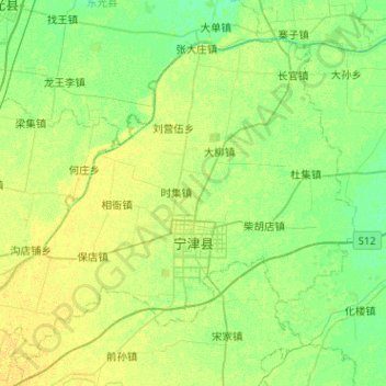 Mapa topográfico 宁津县, altitud, relieve