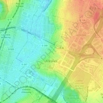 Mapa topográfico Fresnes, altitud, relieve