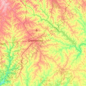 Mapa topográfico Greenwood County, altitud, relieve