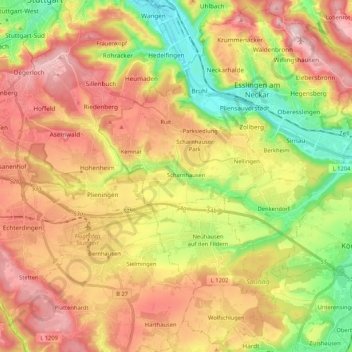 Mapa topográfico Körsch, altitud, relieve