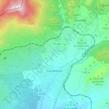 Mapa topográfico Los Molinos, altitud, relieve
