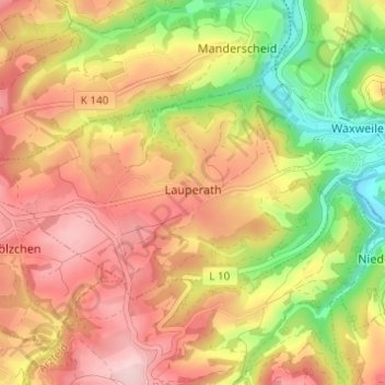 Mapa topográfico Lauperath, altitud, relieve