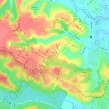 Mapa topográfico Caets II, altitud, relieve