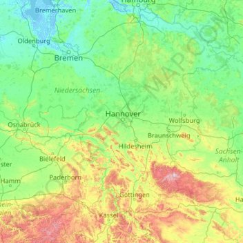 Mapa topográfico Mittellandkanal, altitud, relieve